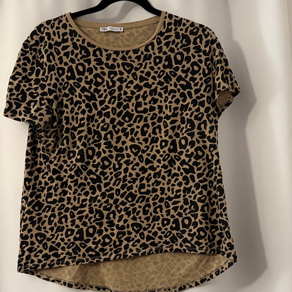 Zara Leopard Print Short Sleeve Top - Tan & Black